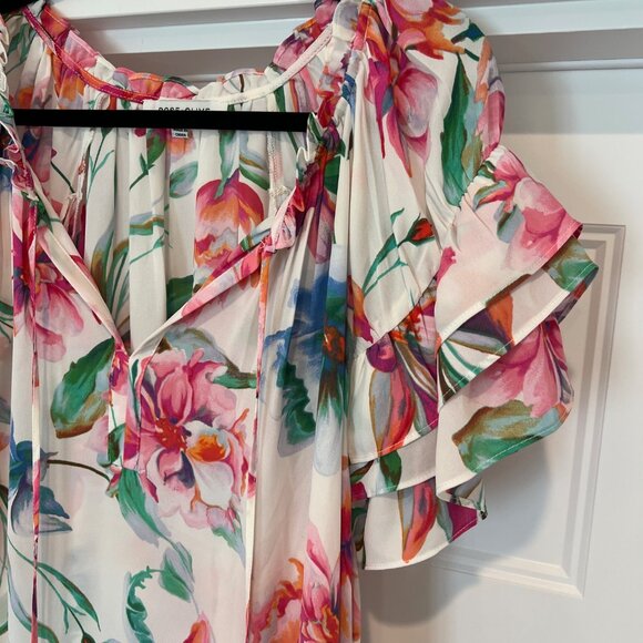 Rose + Olive Women’s 3X Multicolor Floral Print Flutter Sleeves Tassel Tie Neckl - Picture 3 of 8